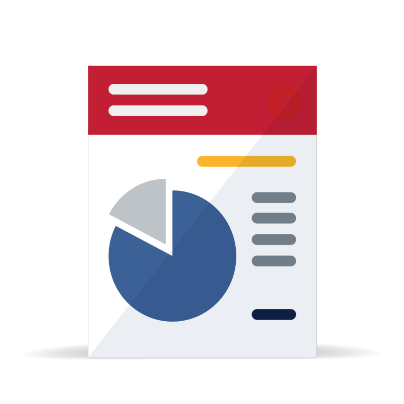 Page with pie chart and reports icon illustration