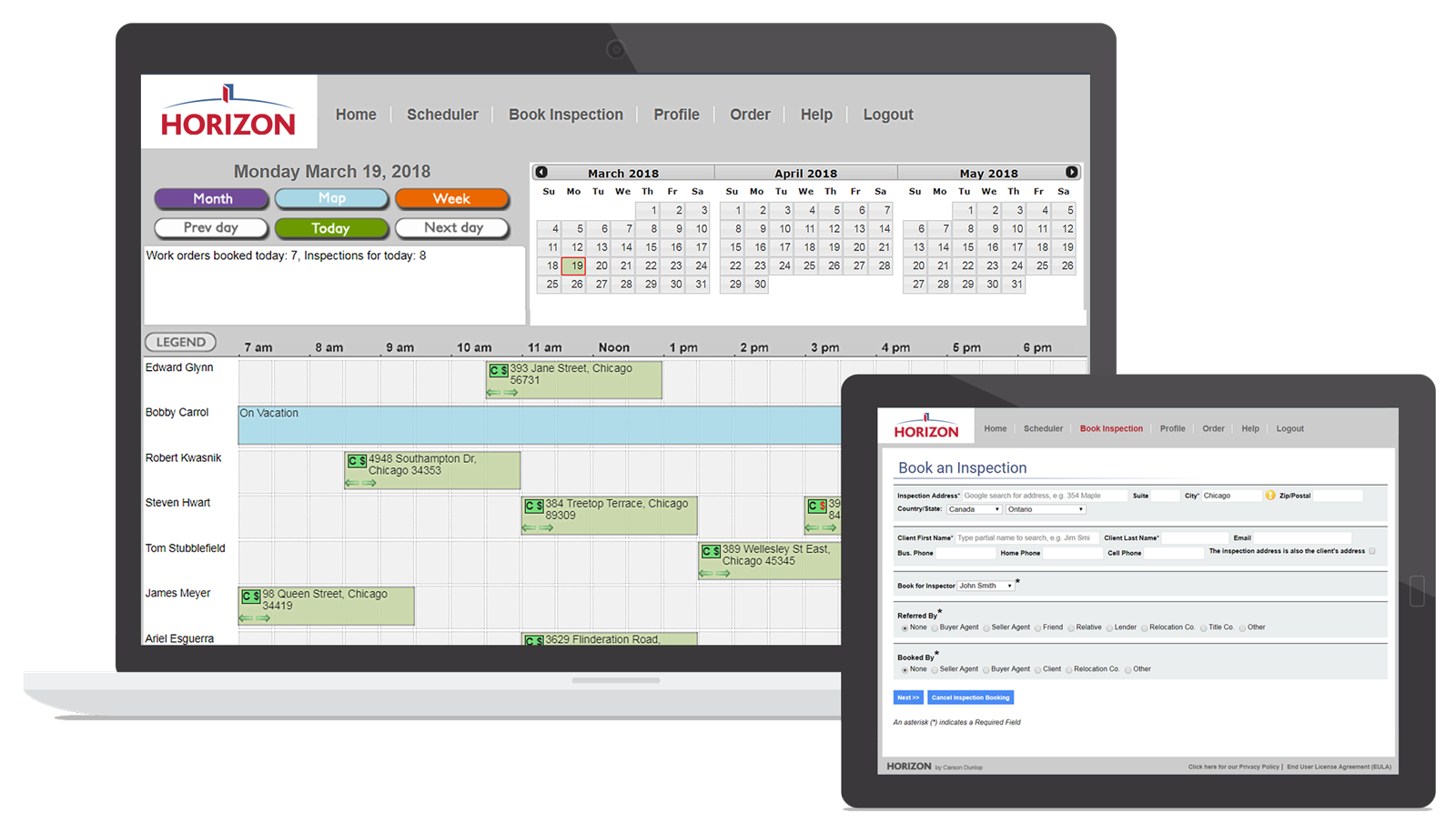 Integrated Scheduling — Optimize your time  Horizon Inspection Software