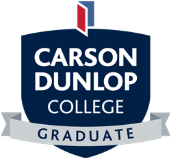 Carson Dunlop College Graduate logo in a crest shape