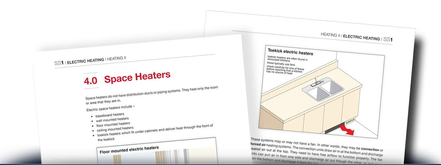 Two pages on space and electric heaters from Heating II textbook