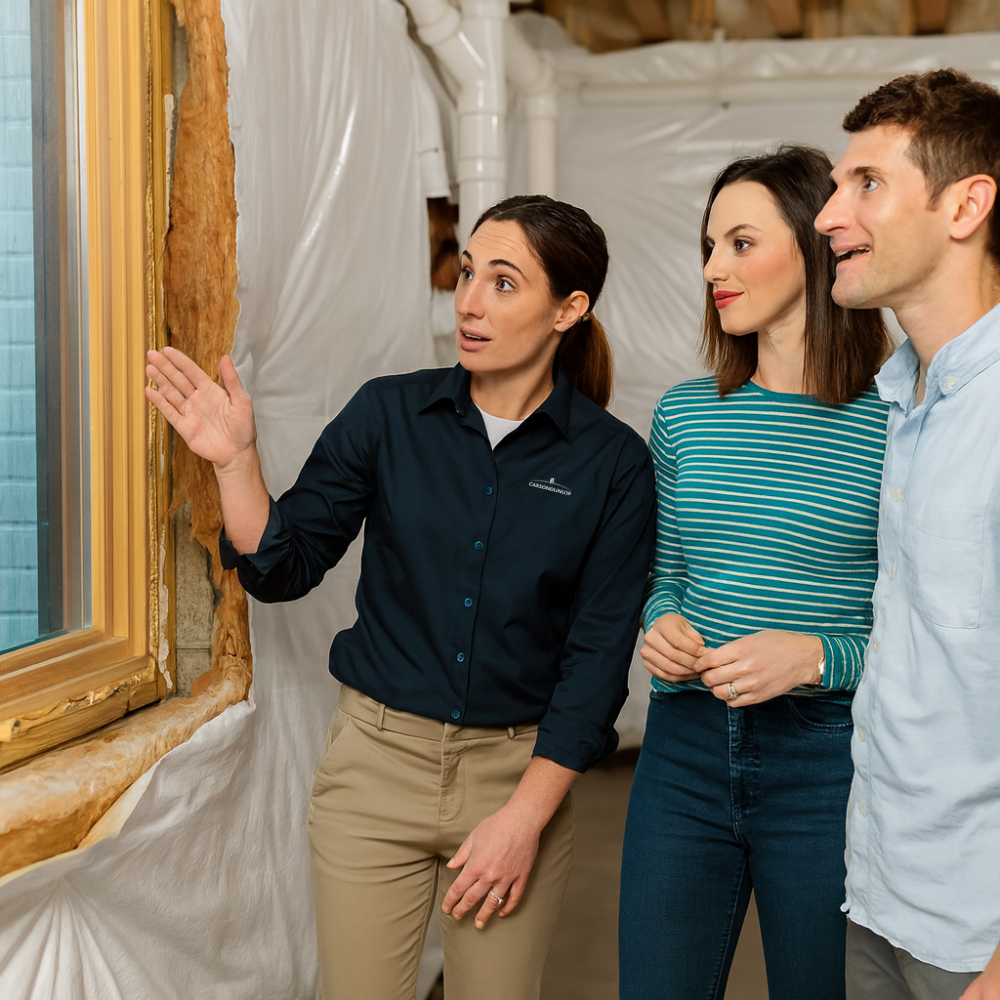 Carson Dunlop home inspector reviewing a property with a homeowner